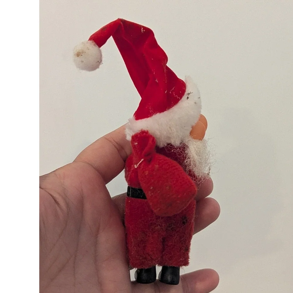 VTG Santa Claus Christmas Ornament/Decor Set of 2 Flocked Rubber Face Pinch
